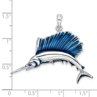 Load image into Gallery viewer, De-Ani Sterling Silver Rhodium-Plated Polished Enameled Sailfish Pendant
