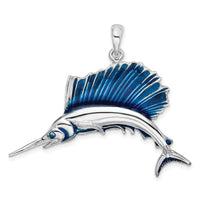 Load image into Gallery viewer, De-Ani Sterling Silver Rhodium-Plated Polished Enameled Sailfish Pendant
