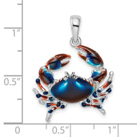 Load image into Gallery viewer, De-Ani Sterling Silver Rhodium-Plated Polished Enameled Blue Stone Crab Pendant
