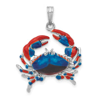 Load image into Gallery viewer, De-Ani Sterling Silver Rhodium-Plated Polished Enameled Blue Stone Crab Pendant
