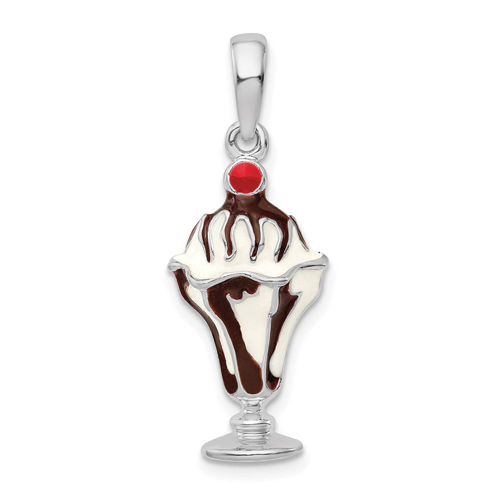 De-Ani Sterling Silver Rhodium-Plated Enameled Chocolate Sundae Pendant