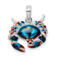 Load image into Gallery viewer, De-Ani Sterling Silver Rhodium-Plated Polished Enameled Blue Stone Crab Pendant
