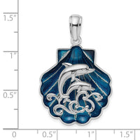 Load image into Gallery viewer, De-Ani Sterling Silver Rhodium-Plated Enameled Blue Shell with Dolphins Pendant
