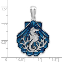Load image into Gallery viewer, De-Ani Sterling Silver Rhodium-Plated Enameled Blue Shell with Seahorse Pendant
