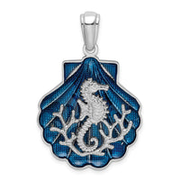 Load image into Gallery viewer, De-Ani Sterling Silver Rhodium-Plated Enameled Blue Shell with Seahorse Pendant
