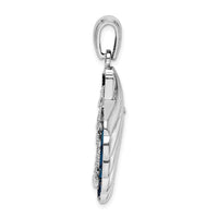 Load image into Gallery viewer, De-Ani Sterling Silver Rhodium-Plated Enameled Blue Shell with Palm Trees Pendant

