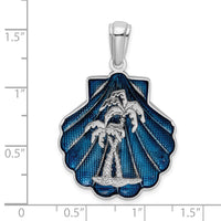 Load image into Gallery viewer, De-Ani Sterling Silver Rhodium-Plated Enameled Blue Shell with Palm Trees Pendant

