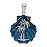 Load image into Gallery viewer, De-Ani Sterling Silver Rhodium-Plated Enameled Blue Shell with Palm Trees Pendant
