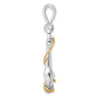 Load image into Gallery viewer, De-Ani Sterling Silver Rhodium-Plated Polished 3D Anchor with 14k Rope Pendant
