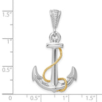 Load image into Gallery viewer, De-Ani Sterling Silver Rhodium-Plated Polished 3D Anchor with 14k Rope Pendant
