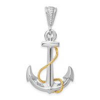 Load image into Gallery viewer, De-Ani Sterling Silver Rhodium-Plated Polished 3D Anchor with 14k Rope Pendant
