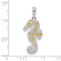 Load image into Gallery viewer, De-Ani Sterling Silver Rhodium-Plated 3D Large Seahorse with 14k Accent Pendant
