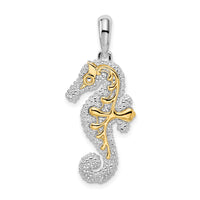 Load image into Gallery viewer, De-Ani Sterling Silver Rhodium-Plated 3D Large Seahorse with 14k Accent Pendant
