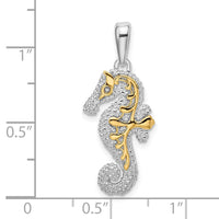 Load image into Gallery viewer, De-Ani Sterling Silver Rhodium-Plated 3D Seahorse with 14k Accent Pendant

