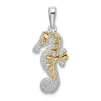 Load image into Gallery viewer, De-Ani Sterling Silver Rhodium-Plated 3D Seahorse with 14k Accent Pendant
