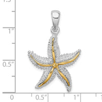 Load image into Gallery viewer, De-Ani Sterling Silver Rhodium-Plated Polished Starfish with 14k Accent Pendant
