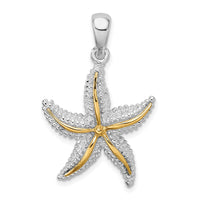 Load image into Gallery viewer, De-Ani Sterling Silver Rhodium-Plated Polished Starfish with 14k Accent Pendant
