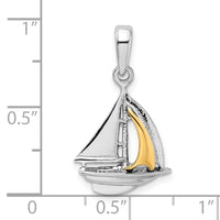 Load image into Gallery viewer, De-Ani Sterling Silver Rhodium-Plated Polished 3D Sailboat with 14k Sail Pendant

