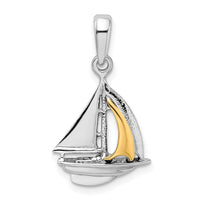 Load image into Gallery viewer, De-Ani Sterling Silver Rhodium-Plated Polished 3D Sailboat with 14k Sail Pendant
