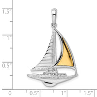 Load image into Gallery viewer, De-Ani Sterling Silver Rhodium-Plated Polished Sailboat with 14k Accent Pendant
