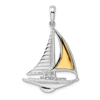 Load image into Gallery viewer, De-Ani Sterling Silver Rhodium-Plated Polished Sailboat with 14k Accent Pendant
