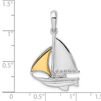 Load image into Gallery viewer, De-Ani Sterling Silver Rhodium-Plated Polished Sailboat with 14k Sail Pendant
