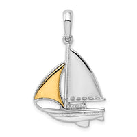 Load image into Gallery viewer, De-Ani Sterling Silver Rhodium-Plated Polished Sailboat with 14k Sail Pendant
