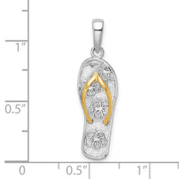 Load image into Gallery viewer, De-Ani Sterling Silver Rhodium-Plated 3D Floral Flip-flop with 14k Straps Pendant
