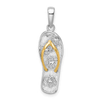 Load image into Gallery viewer, De-Ani Sterling Silver Rhodium-Plated 3D Floral Flip-flop with 14k Straps Pendant
