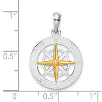 Load image into Gallery viewer, De-Ani Sterling Silver Rhodium-Plated Small Compass with 14k Needle Pendant
