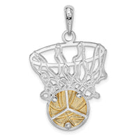 Load image into Gallery viewer, De-Ani Sterling Silver Rhodium-Plated Polished Net with 14k Basketball Pendant

