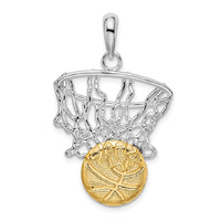 Load image into Gallery viewer, De-Ani Sterling Silver Rhodium-Plated Polished Net with 14k Basketball Pendant
