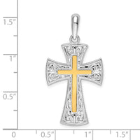 Load image into Gallery viewer, De-Ani Sterling Silver Rhodium-Plated Polished Fancy Cross with 14k Accent Pendant

