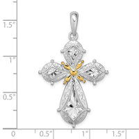 Load image into Gallery viewer, De-Ani Sterling Silver Rhodium-Plated Polished Filigree Cross with 14k Accent Pendant
