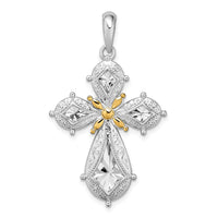Load image into Gallery viewer, De-Ani Sterling Silver Rhodium-Plated Polished Filigree Cross with 14k Accent Pendant
