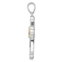 Load image into Gallery viewer, De-Ani Sterling Silver Rhodium-Plated Diamond-Cut Budded Cross with 14k Accent Pendant
