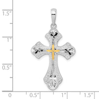 Load image into Gallery viewer, De-Ani Sterling Silver Rhodium-Plated Diamond-Cut Budded Cross with 14k Accent Pendant
