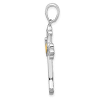 Load image into Gallery viewer, De-Ani Sterling Silver Rhodium-Plated Diamond-Cut Fleur de Lis Cross with 14k Accent Pendant
