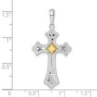 Load image into Gallery viewer, De-Ani Sterling Silver Rhodium-Plated Diamond-Cut Fleur de Lis Cross with 14k Accent Pendant
