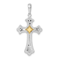 Load image into Gallery viewer, De-Ani Sterling Silver Rhodium-Plated Diamond-Cut Fleur de Lis Cross with 14k Accent Pendant
