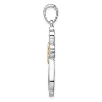 Load image into Gallery viewer, De-Ani Sterling Silver Rhodium-Plated Diamond-Cut Rounded Cross with 14k Accent Pendant
