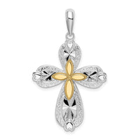 Load image into Gallery viewer, De-Ani Sterling Silver Rhodium-Plated Diamond-Cut Heart Cross with 14k Accent Pendant
