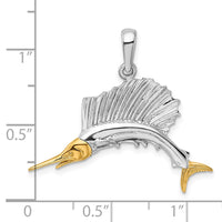 Load image into Gallery viewer, De-Ani Sterling Silver Rhodium-Plated Polished Sailfish with 14k Accents Pendant

