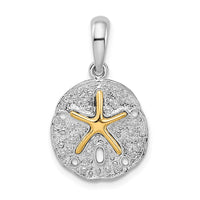 Load image into Gallery viewer, De-Ani Sterling Silver Rhodium-Plated Textured Sand Dollar with 14k Starfish Pendant
