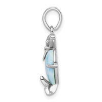 Load image into Gallery viewer, Sterling Silver Rhodium-plated Polished Filigree Dolphin Larimar Pendant
