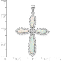 Load image into Gallery viewer, Sterling Silver RH-plated White Created Opal &amp; CZ Border Cross Pendant
