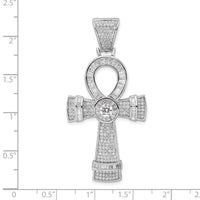 Load image into Gallery viewer, Sterling Silver Rhodium-plated Polished CZ Ankh Cross Pendant
