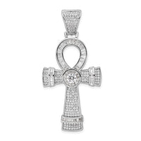 Load image into Gallery viewer, Sterling Silver Rhodium-plated Polished CZ Ankh Cross Pendant
