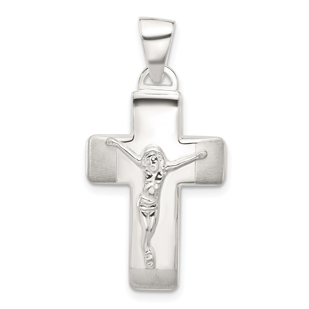Sterling Silver Satin and Polished Crucifix Cross Pendant