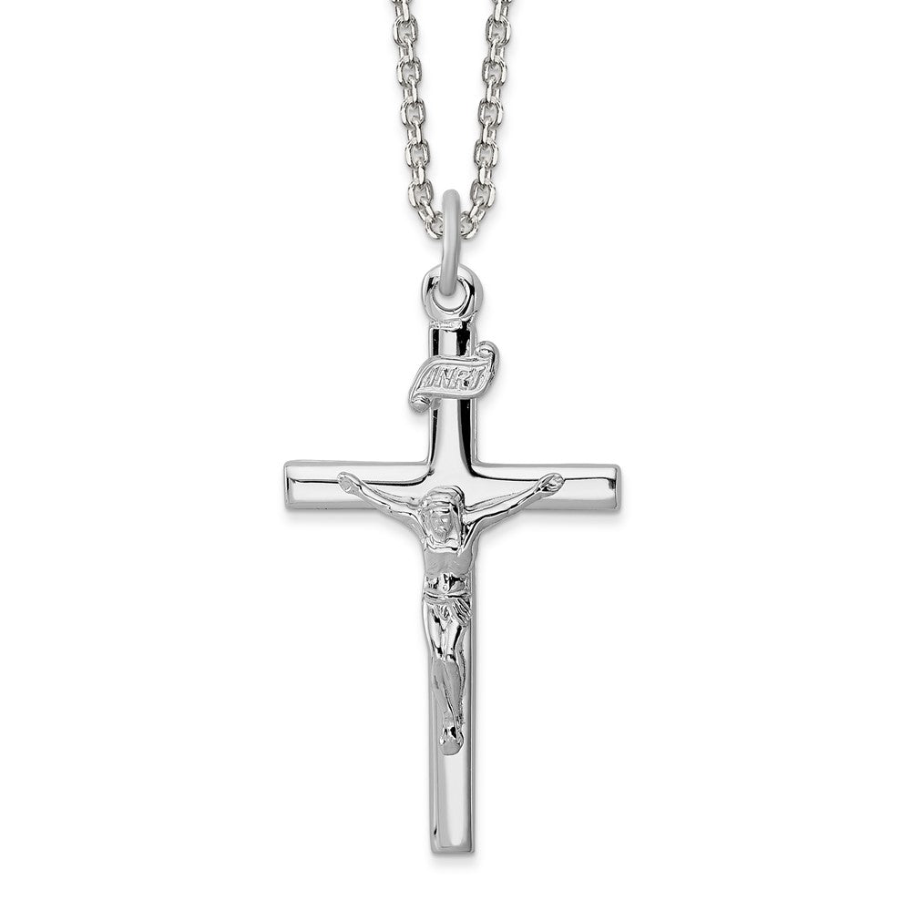 Sterling Silver Rhodium-plated INRI Crucifix Necklace